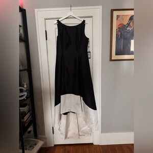 Adrianna Papell Black and White High Low Taffeta Gown Dress